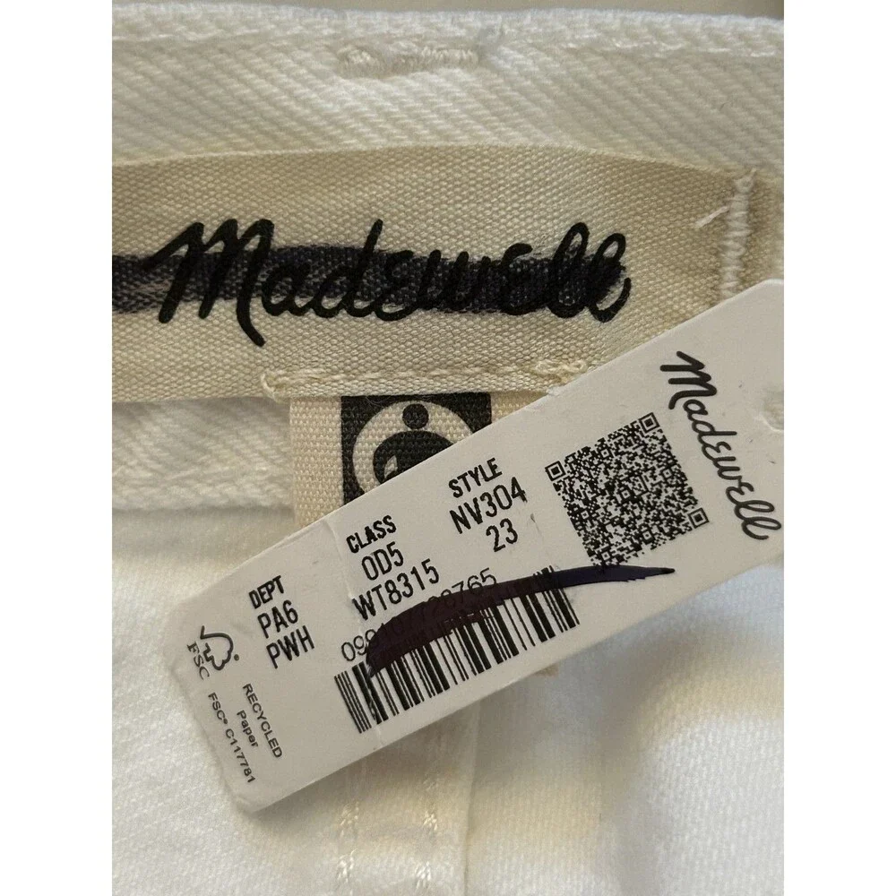 MADEWELL The Brynn Long Short 23 Pure White Rigid Denim Mid-Rise Cotton NWT B59